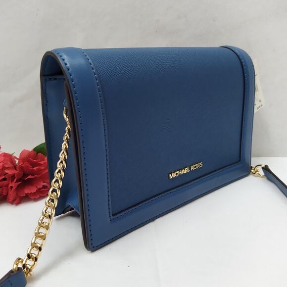 Michael Kors Jet Set Blue Leather Flap Closure Chain Strap Crossbody Bag - Picture 5 of 16